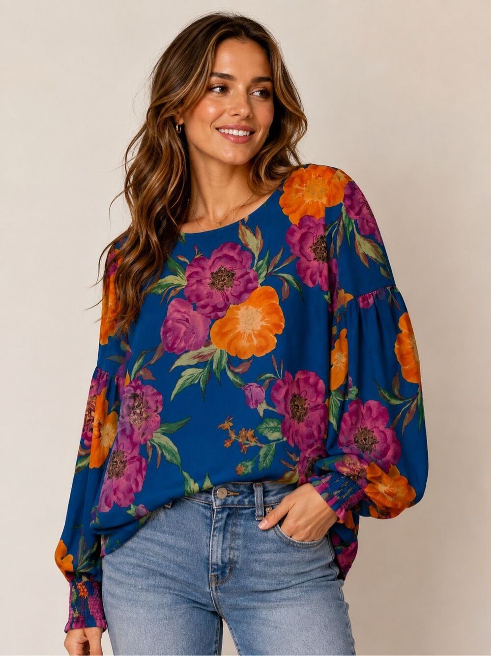 NWT Blu Pepper Garden Brunch Top In Blue Multi Small